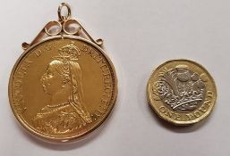 1887 Victoria Jubilee Head £5 Five Pound In Removable Pendant Fitting
