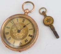 14ct Gold Ladies Fob Watch With Key