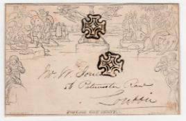 G.B. - Mulreadys 1843 1D Lettersheet To London With Black Maltese Crosses