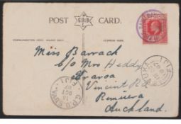 Fiji 1907 Picture Postcard To New Zealand Cancelled By Violet “Savu Savu Post Office”