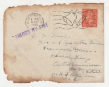 Crash And Wreck 1945 Cover From London “Damaged By Fire”