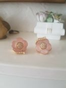 Martin James London Camelia Daisy Earrings & Ring ..frosted glass and diamonte