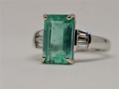 Huge 3.71 ct Natural Colombia Emerald and Diamonds 18K White Gold Ring