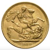 1908 - Full Gold Sovereign - King Edwards VII - London