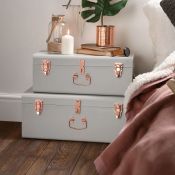 (V113) Grey Trunks - Set of 2 The grey velvet exterior gives these trunks a glam finish...