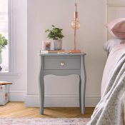 (V57) Grey Bedside Table Dimensions H55 x L45 x D35cm Drawers boast rose gold handles, an on-...
