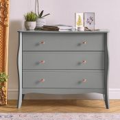 (V141) Grey Chest of Drawers Dimensions H80 x L97 x D45cm Drawers boast rose gold coloured st...