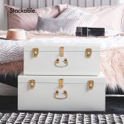 (V28) Large White Storage Trunks - Set of 2 The matte white exterior gives these trunks an ele...