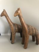 A Quirky Pair of Vintage South American Solid Plaster Hand Carved Llamas Alpacas