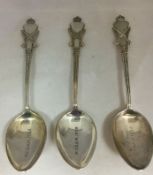 A set of 3 Silver Military Marksman Teaspoons 1938 WWII