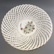An Antique pottery reticulated pedestal chestnut basket bowl with handpainted flowers