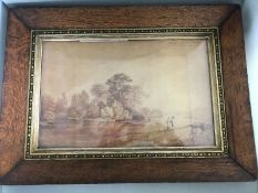 An Antique Early 19th c. Sepia Water Colour Painting 'Magna Charta Island