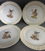 An Antique Set of 4 Rare B & Co (Bernardaud) Limoges Plates with Bird Decoration
