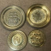 A group of 4 large brass wall plaques