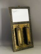 An Antique Art Nouveau/Arts & Crafts Hammered Brass Hallway Wall Mirror & Brushes