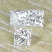 Set of 3 - 0.60 ct. Princess cut Diamonds - UNTREATED