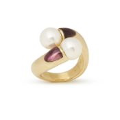Mikimoto 18k Yellow Gold Akoya Pearl & Tourmaline Ring