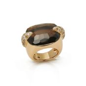 Pomellato 18k Yellow Gold Smoky Quartz & Diamond Cocktail Ring