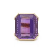 18k Yellow Gold Amethyst & Diamond Large Cocktail Ring