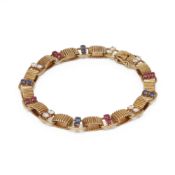 Boucheron 18k Yellow Gold Diamond, Sapphire & Ruby Bracelet