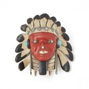 Cartier Gold & Silver Enamel, Turquoise & Diamond Native American Chief Brooch