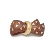 Van Cleef 18k Yellow Gold & Wooden Vintage Bow Brooch