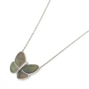 Van Cleef 18k White Gold Grey Mother Of Pearl & Diamond Fly & Flutter Butterfly Necklace
