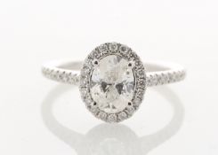 18ct White Gold Single Stone With Halo Setting Ring (1.01) 1.28