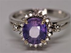 Certified 2.52 ct Untreated Colour Change Sapphire and Diamonds 18K Gold Ring