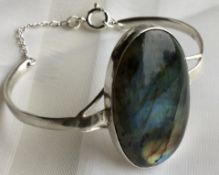 Large Labradorite 4.5 Cm x 2.5 Cm 925 Silver Cuff one made in the world safety chain