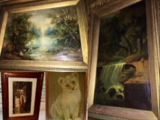 Painting Collection 2 x Oil Paintings + 1 Watercolour + 1 Print All Framed