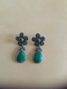 Stunning Vintage Marcasite and Green Malachite Earrings