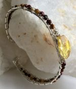 Silver 925 cuff with Natural Baltic Lemon Amber and mookite channel set bangle