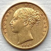 HIGH GRADE 1881 'S' SHIELD BACK FULL GOLD SOVEREIGN