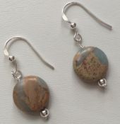 Snakeskin Jasper Coin Earrings stamped 925 silver drops