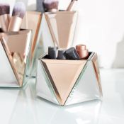 (V134) Rose Gold & Silver Mirrored Pot Set Keep makeup brushes, hairbrushes, and beauty produc...