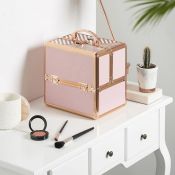 (S105) Small Blush Pink Makeup Case Spacious design with four fixed dividers which create six ...