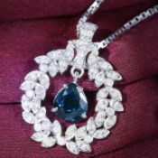 14 K White Gold Sapphire & Diamond Pendant Necklace
