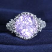 14 K White Gold Kunzite (IGI Cert.) & Diamond Ring