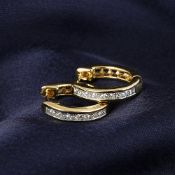14 K / 585 Yellow Gold Diamond Hoop Earring