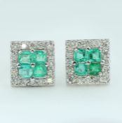 14 K White Gold IGI Cert. Diamond & Emerald Earrings