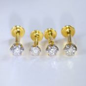 14 K Yellow Gold Set of 4 Diamond Ear Studs/Nose Pin
