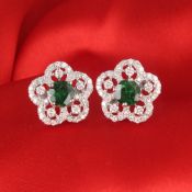14 K White Gold Tsavorite Garnet & Diamond Studs