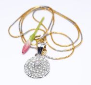 14 K White & Yellow Gold PINK Diamond Pendant Necklace