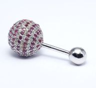 14 K / 585 White Gold Diamond and Ruby Navel Ring