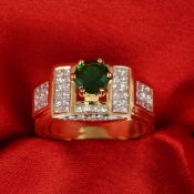 14 K Yellow Gold Tsavorite Garnet & Diamond Ring