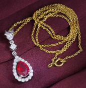14 K White Gold Ruby (GIA Cert.) & Diamond Pendant