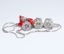14K White Gold PINK Diamond Pendant Necklace & Earrings
