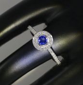 18 K / 750 White Gold Blue Sapphire and Diamond Ring