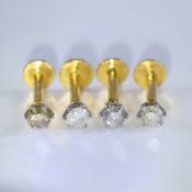 14 K Yellow Gold Set of 4 Diamond Ear Studs/Nose Pin